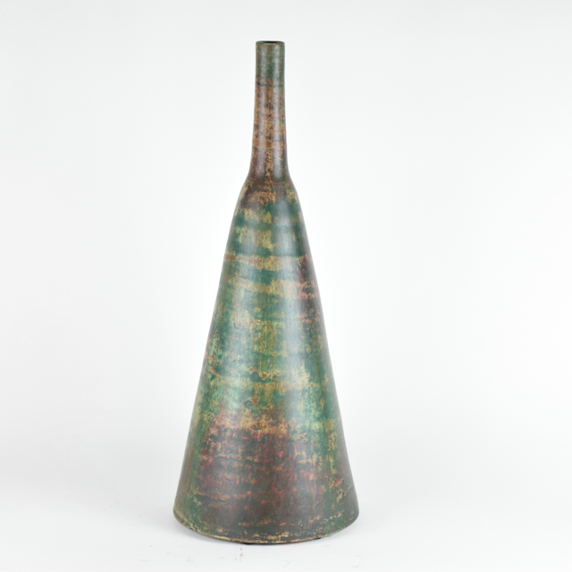 Tapered Emerald and Rust Tone Terracotta Vase