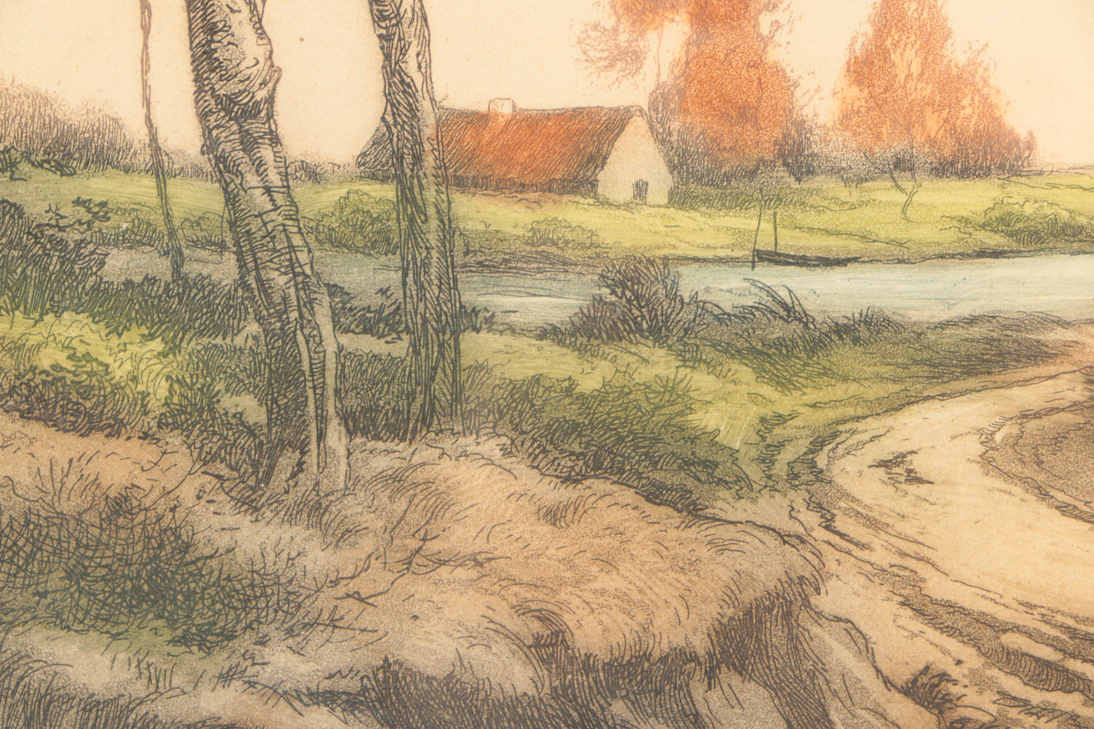 Dremond Aquatint Etching "The Boat On Road"