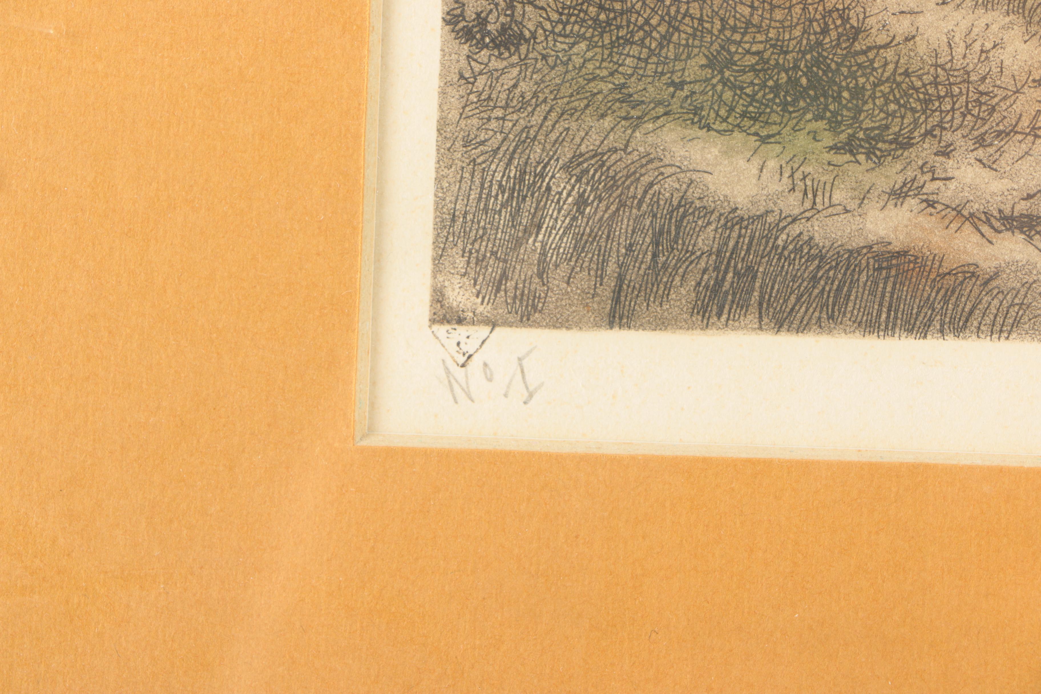 Dremond Aquatint Etching "The Boat On Road"