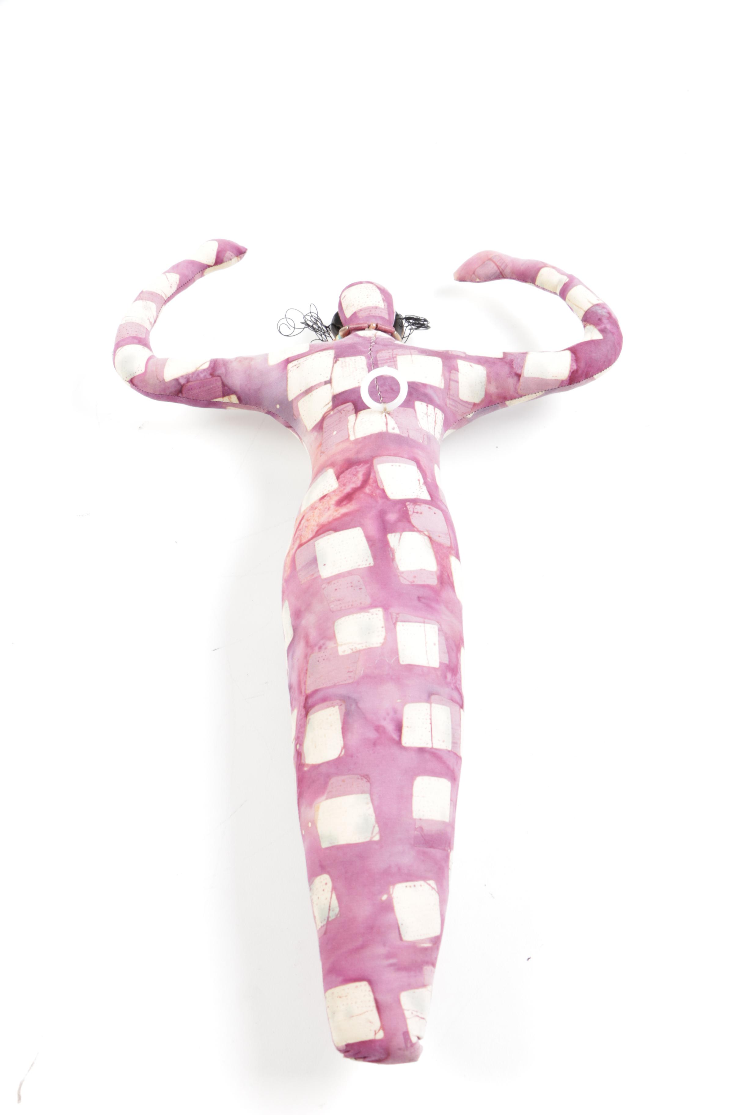 Cloth Figural Sculpture With Beaded Necklace