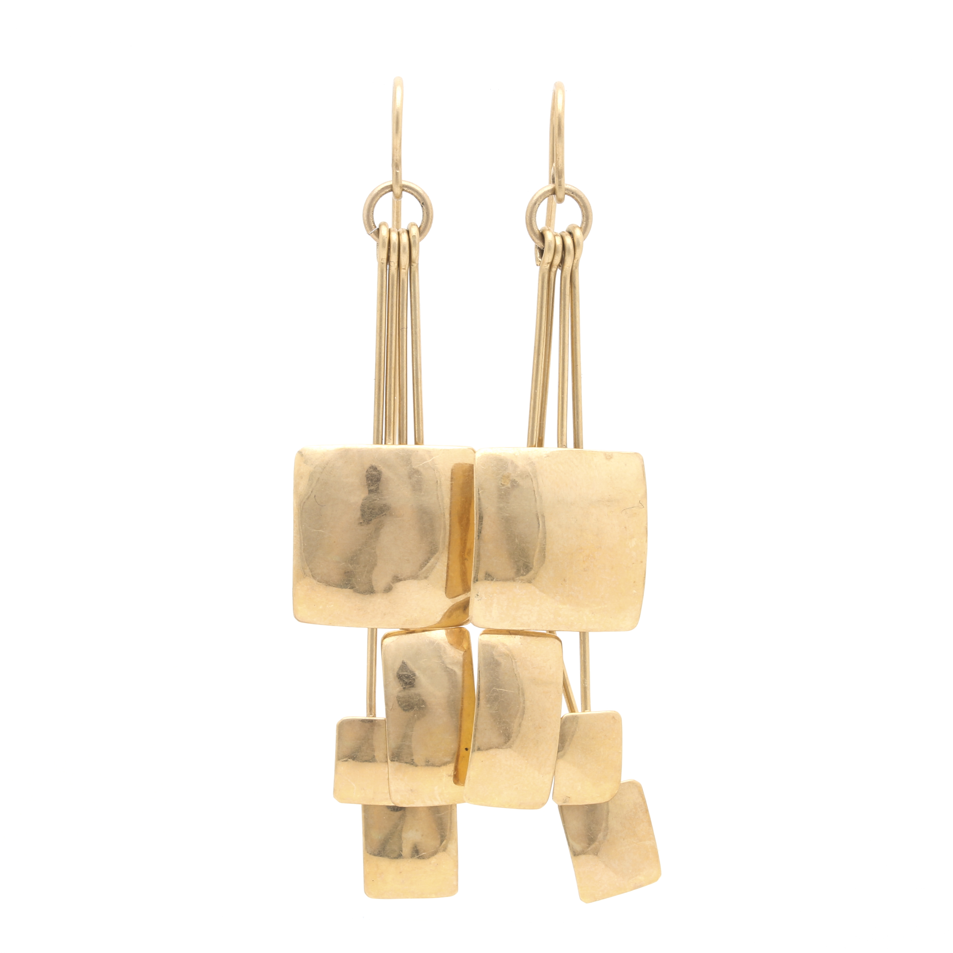 14K Yellow Gold Geometric Square Dangle Earrings