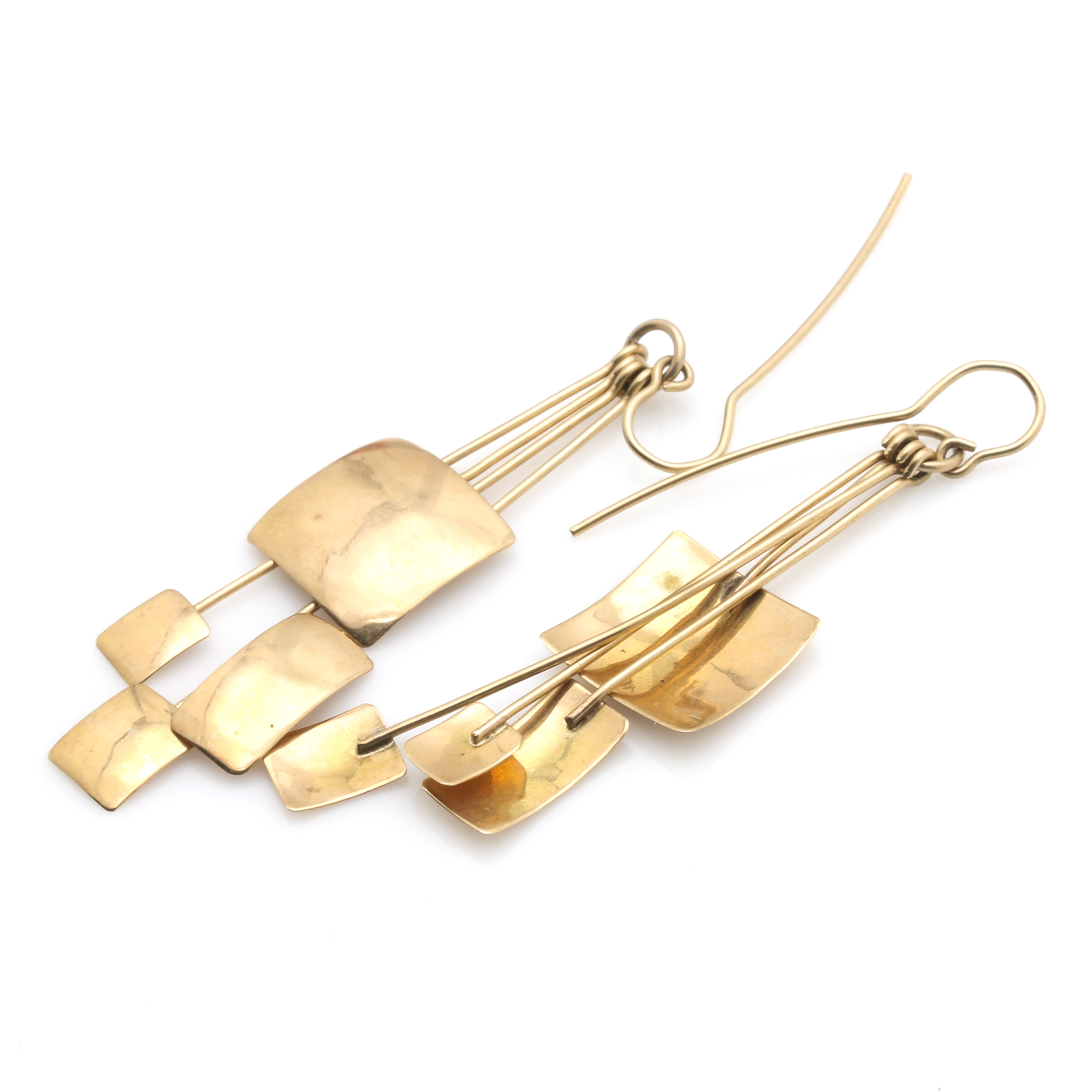 14K Yellow Gold Geometric Square Dangle Earrings