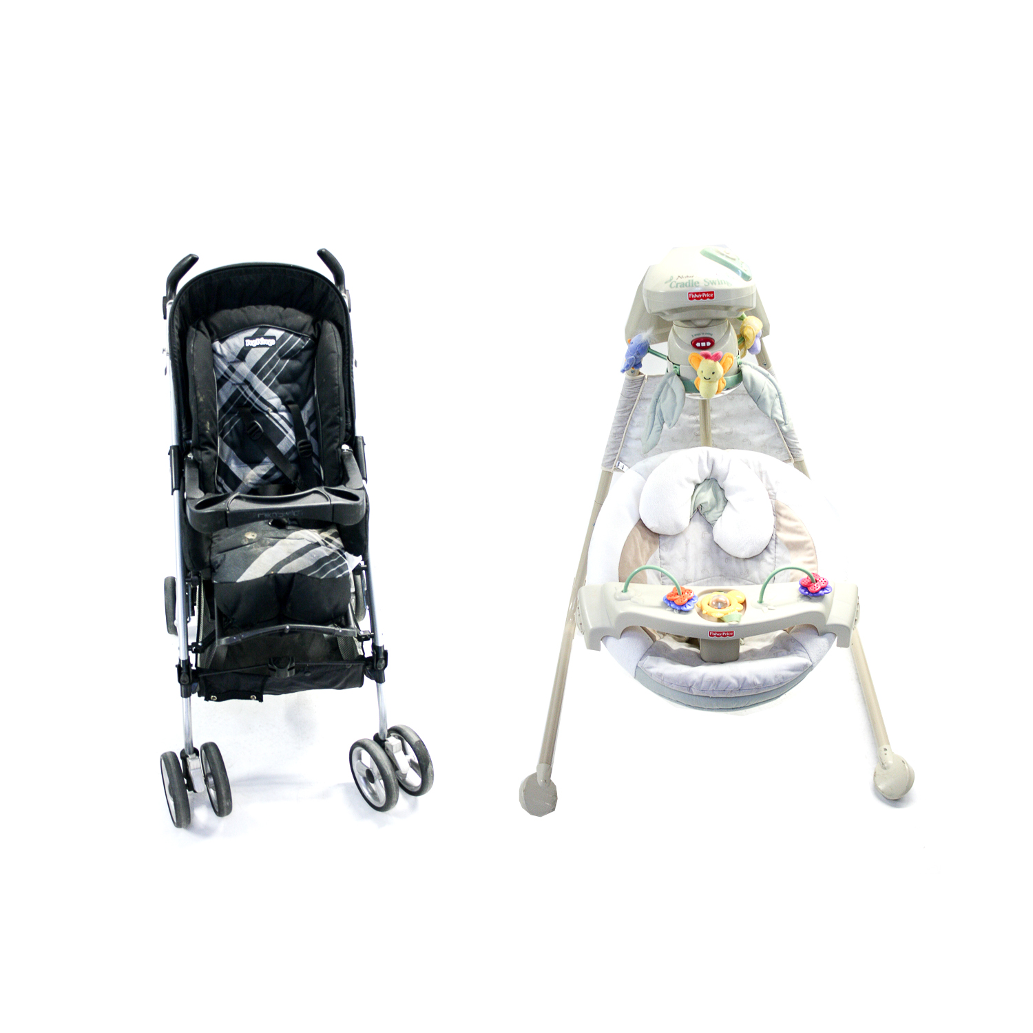 Peg Perego Pliko Switch Stroller and Fisher Price Nature's Touch Cradle Swing