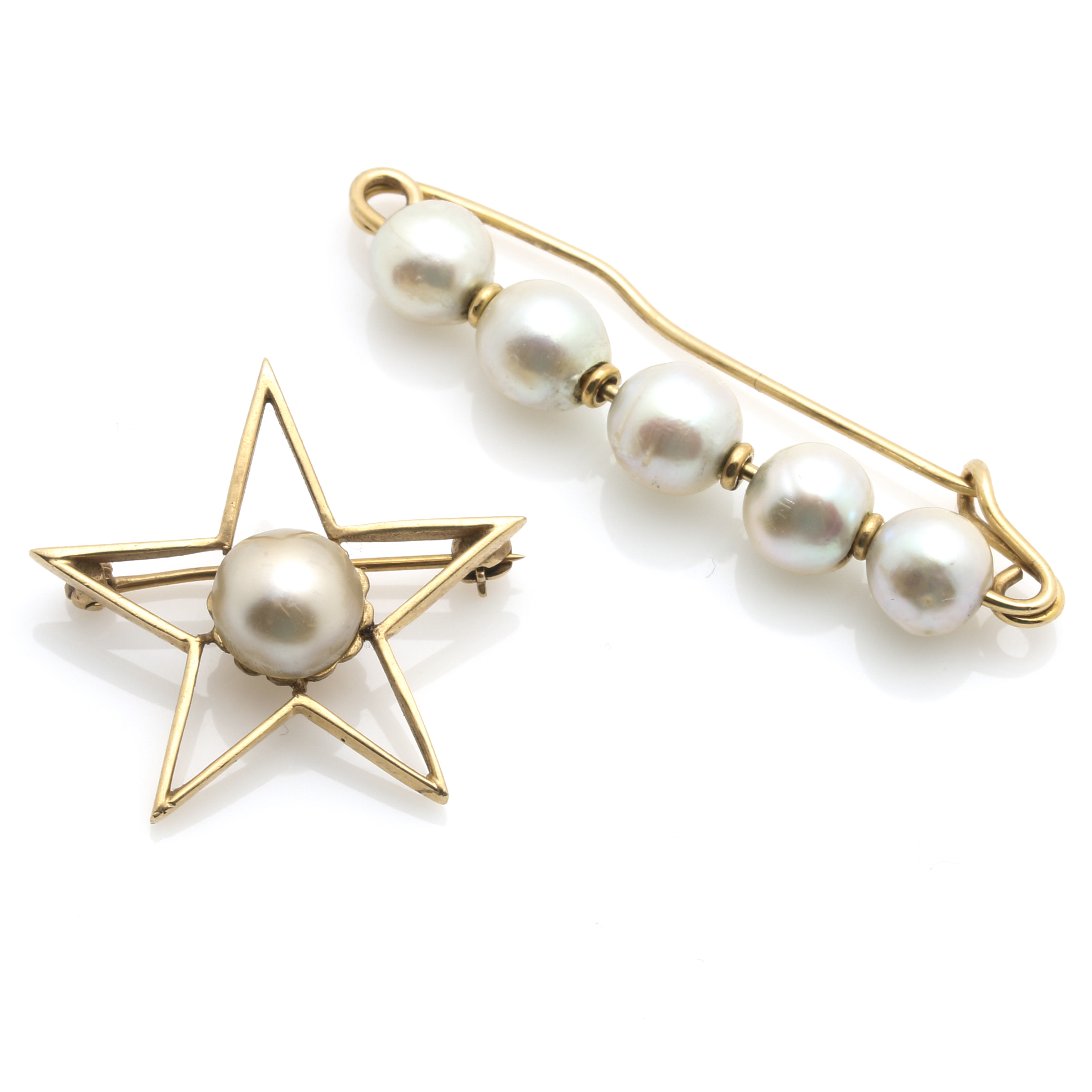 14K Yellow Gold Cultured Pearl Brooches