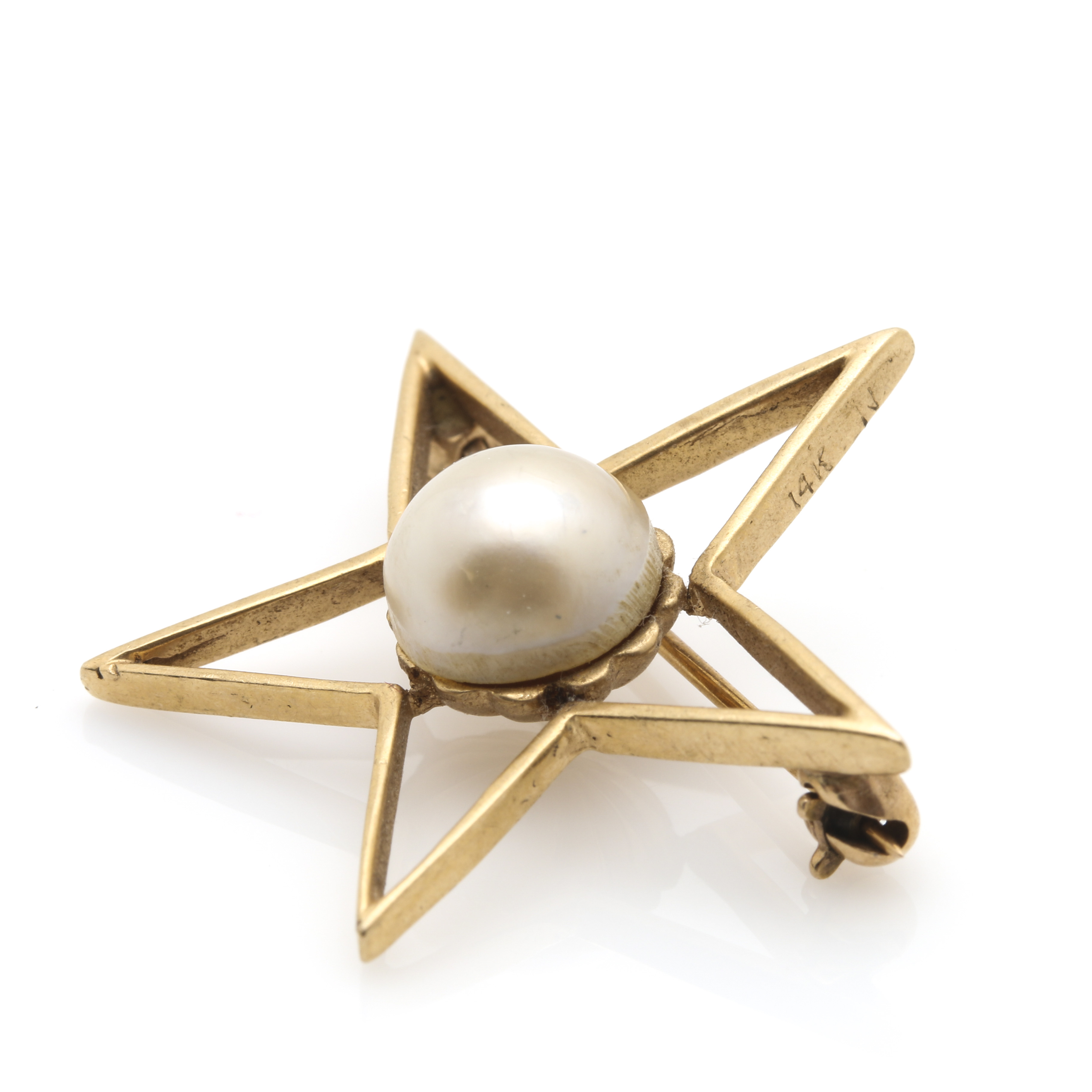 14K Yellow Gold Cultured Pearl Brooches