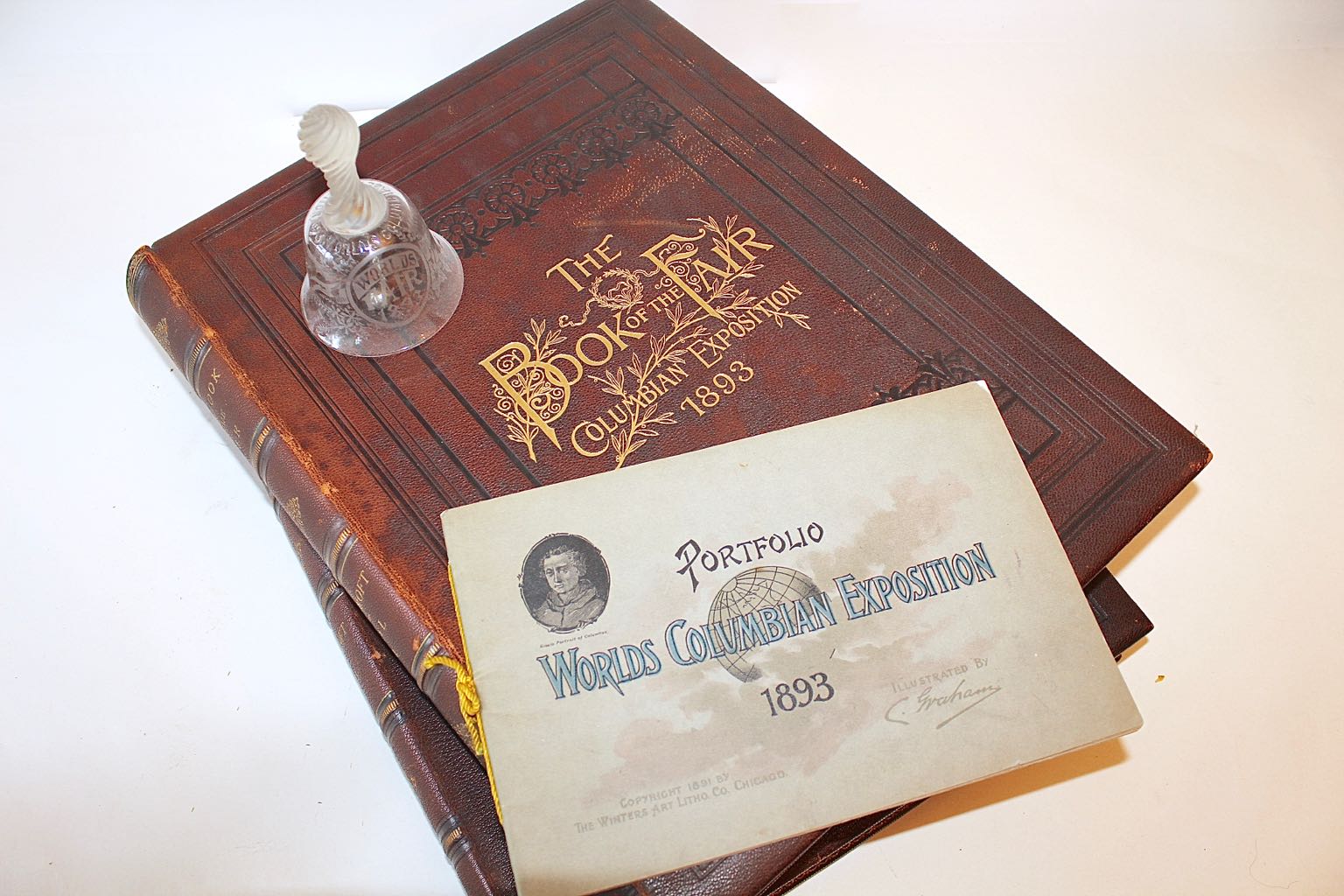 1893 Columbian Exposition "Book of the Fair", Illustrated Portfolio, & Glass Bell