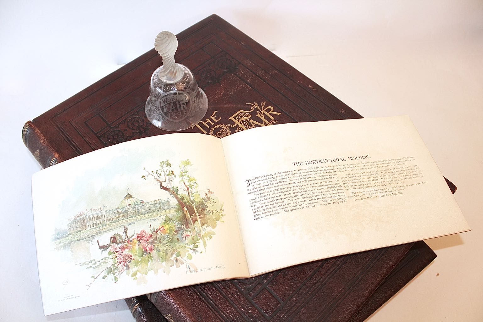 1893 Columbian Exposition "Book of the Fair", Illustrated Portfolio, & Glass Bell