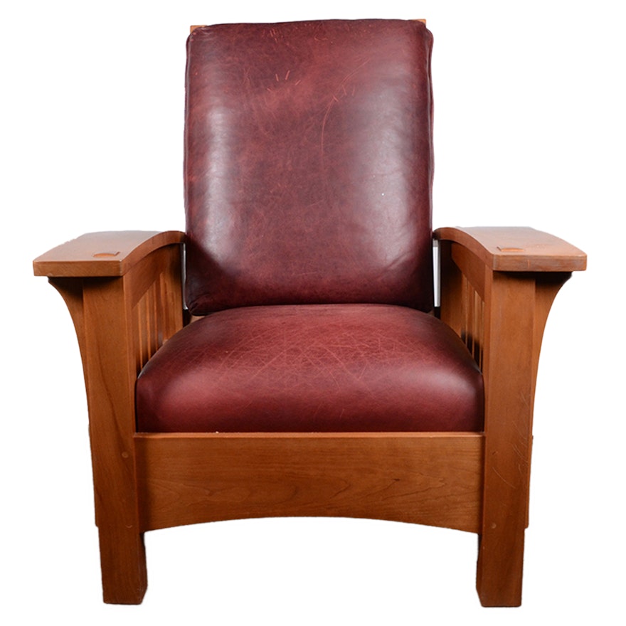 Mission Style Bow Arm Morris Chair and Ottoman from Stickley