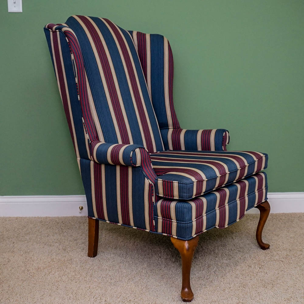 Vintage Queen Anne Style Wing Back Chair
