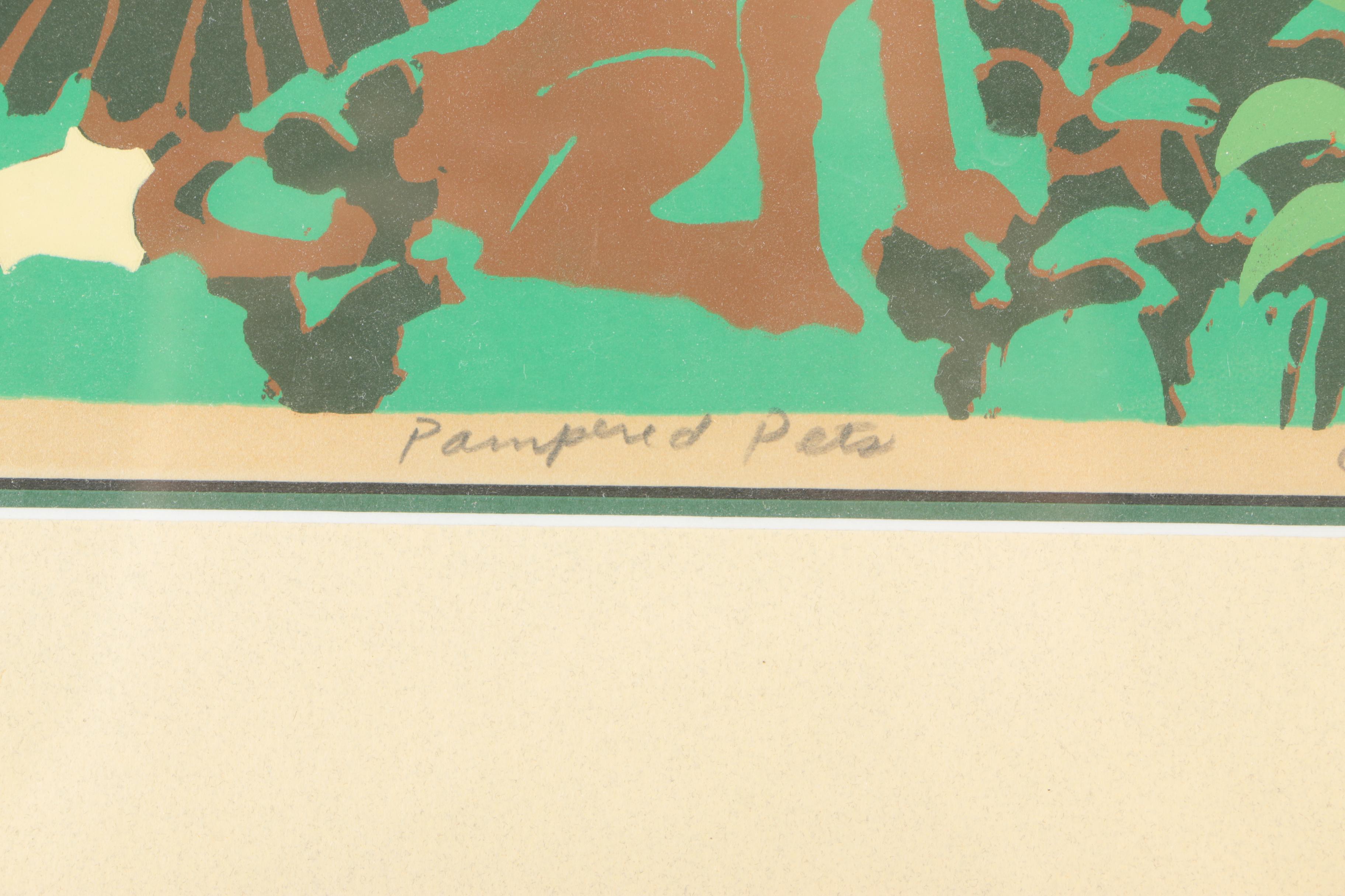 1972 Carol Houck Serigraph on Paper "Pampered Pets"
