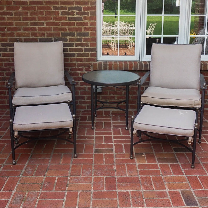 Patio Table, Chairs, and Ottomans With Water Resistant Upholstery