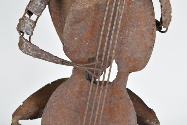 Folk Art Frog Upright Bass Player Metal Sculpture