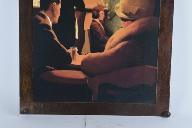 Offset Lithograph of an Interior Scene on Rustic Metal Backing