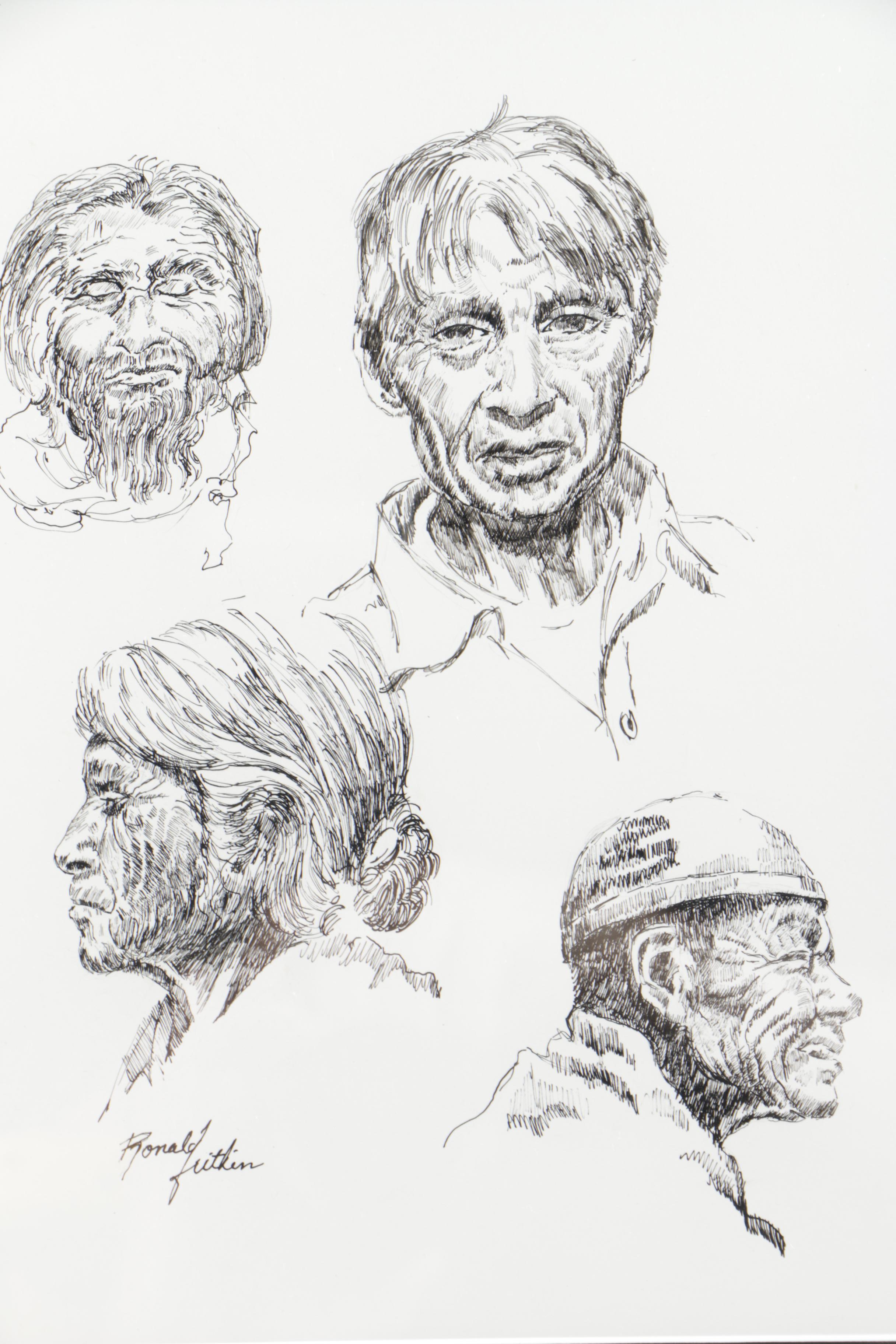 Ronald Fritkin Ink Drawing of Character Studies