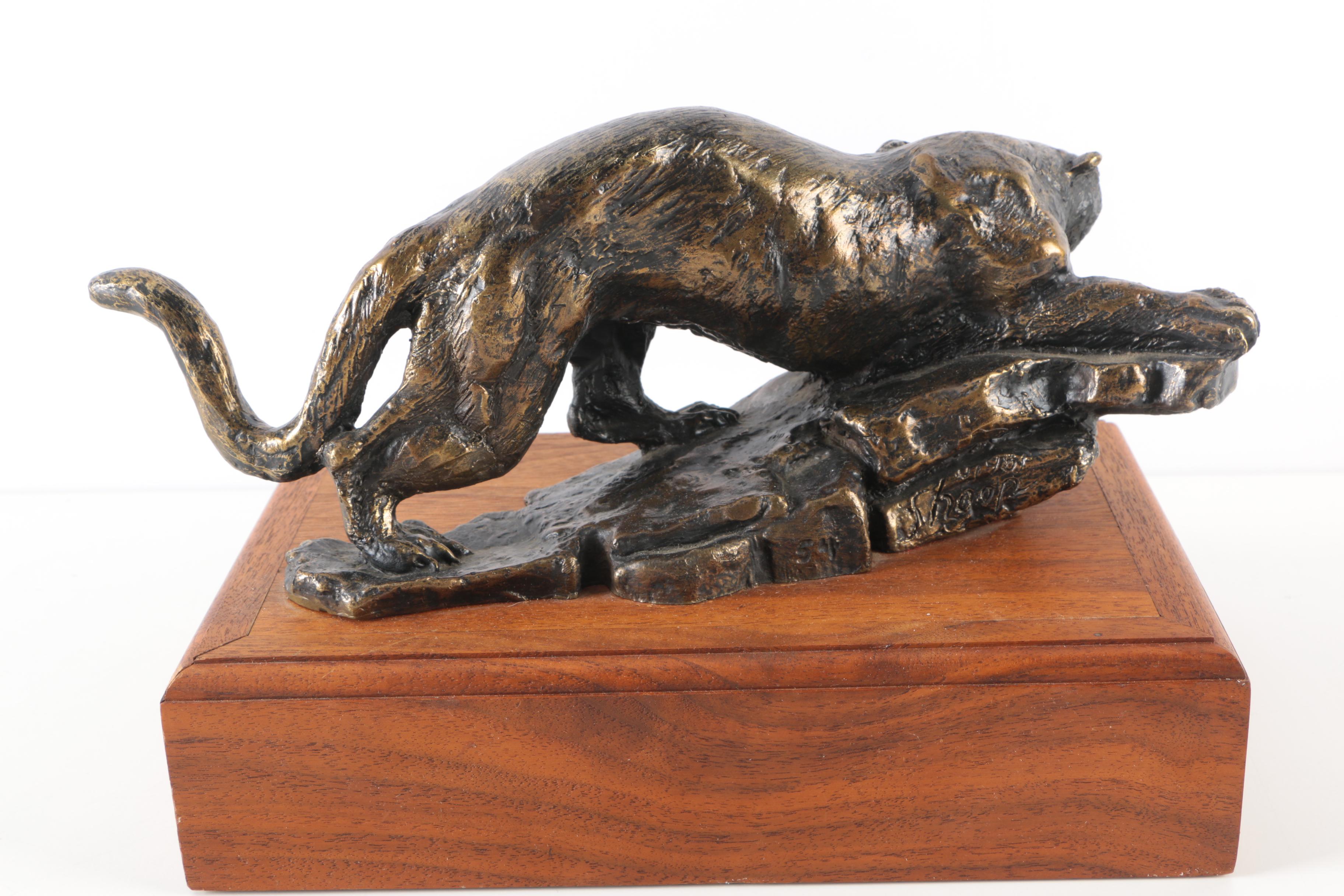 1981 Wally Shoop Cast Bronze Sculpture of a Panther