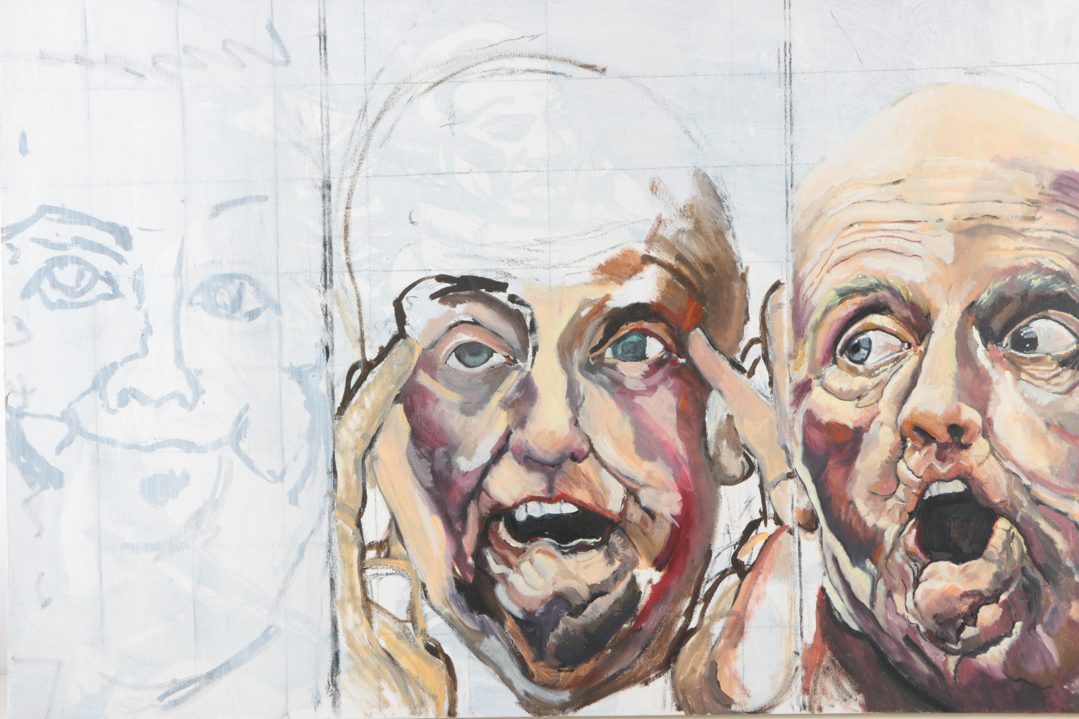 Ronald Fritkin Oil Painting on Canvas of Three Faces
