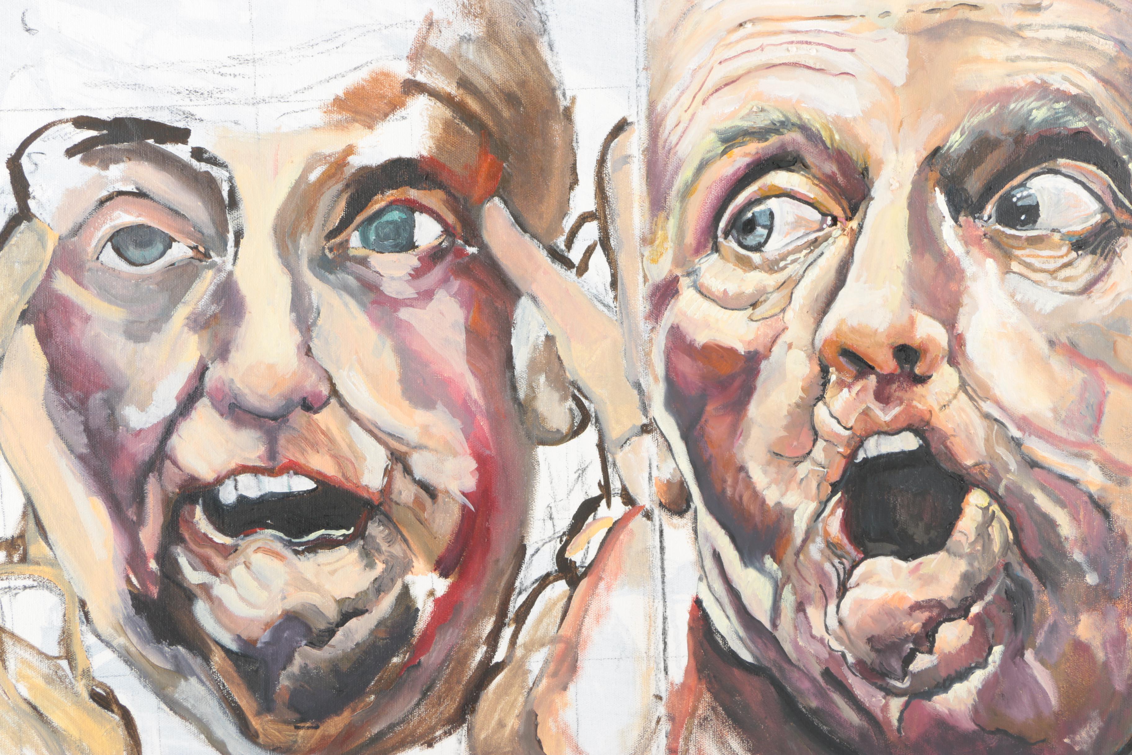 Ronald Fritkin Oil Painting on Canvas of Three Faces