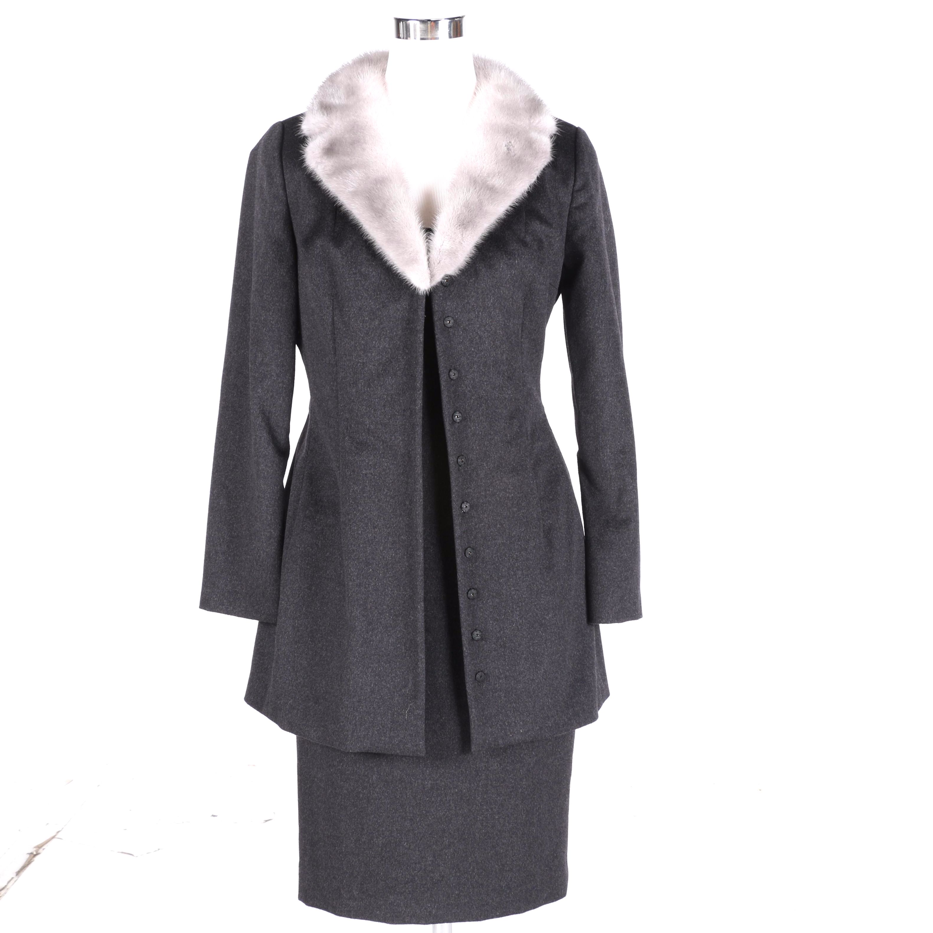 Dolce & Gabbana Wool Dress Set With Mink Trim