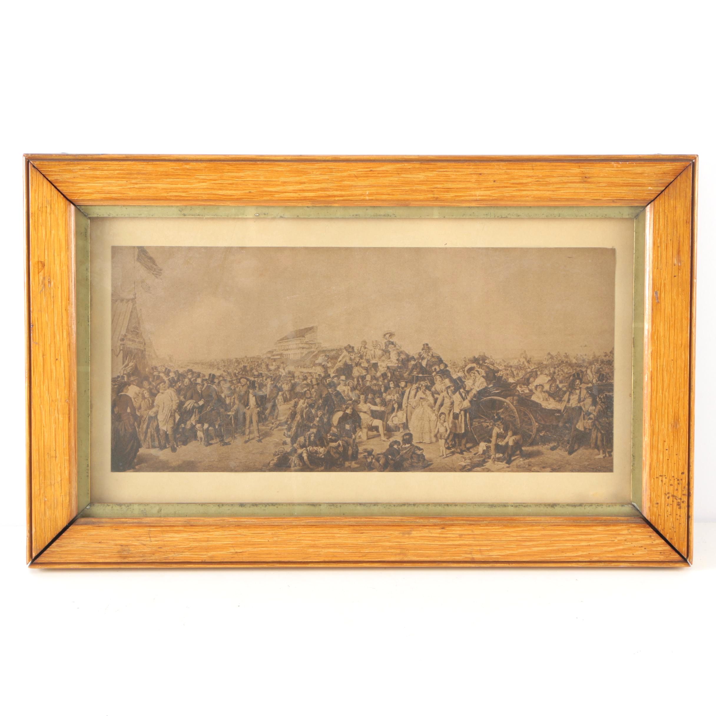 Antique Framed Lithograph "The Derby 50 Years Ago"