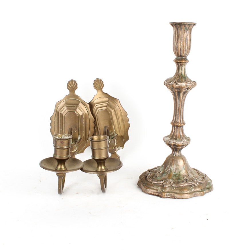 Collection of Vintage Ornate Brass Candle Holders