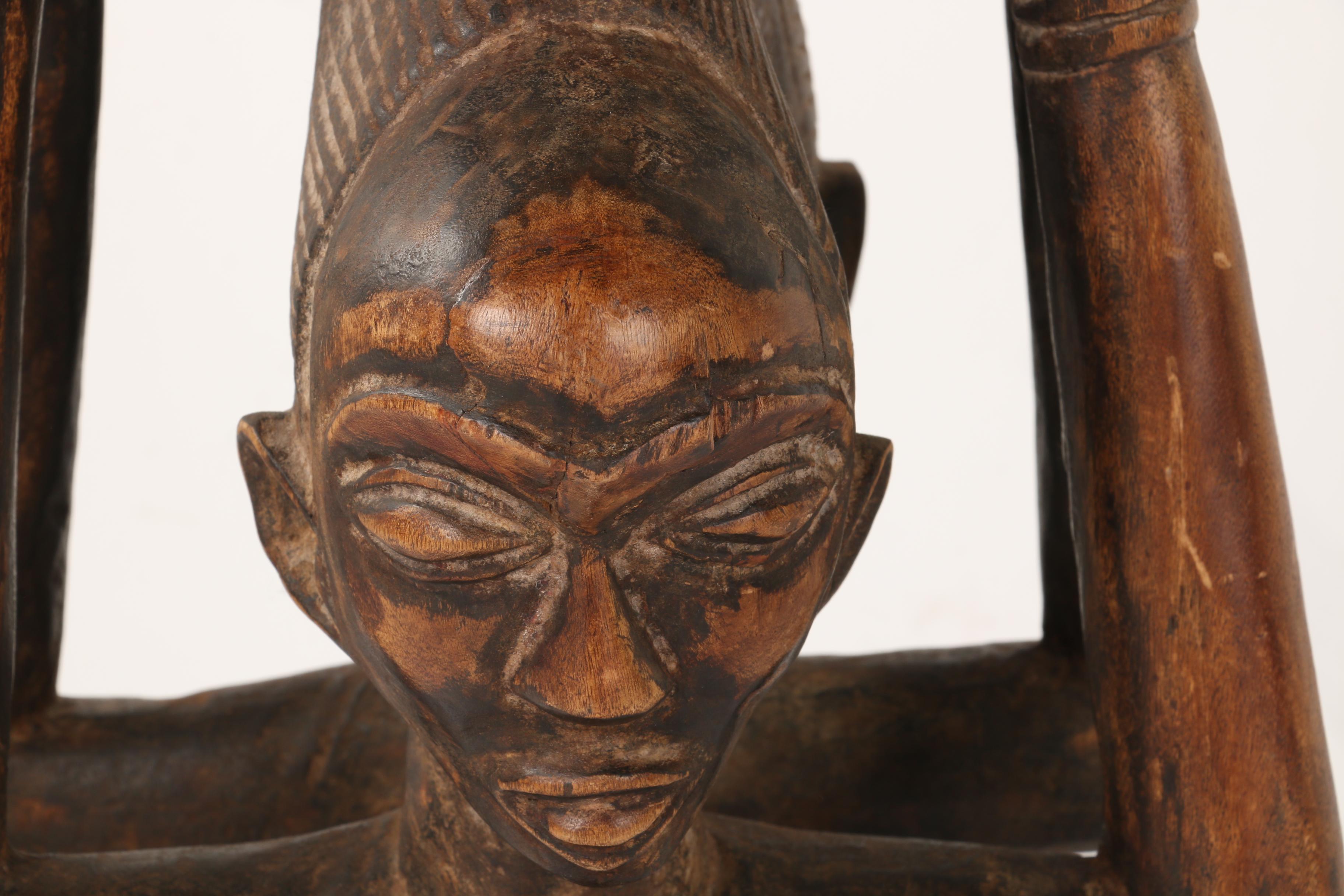 African Luba Tribe Carved Wood Drum