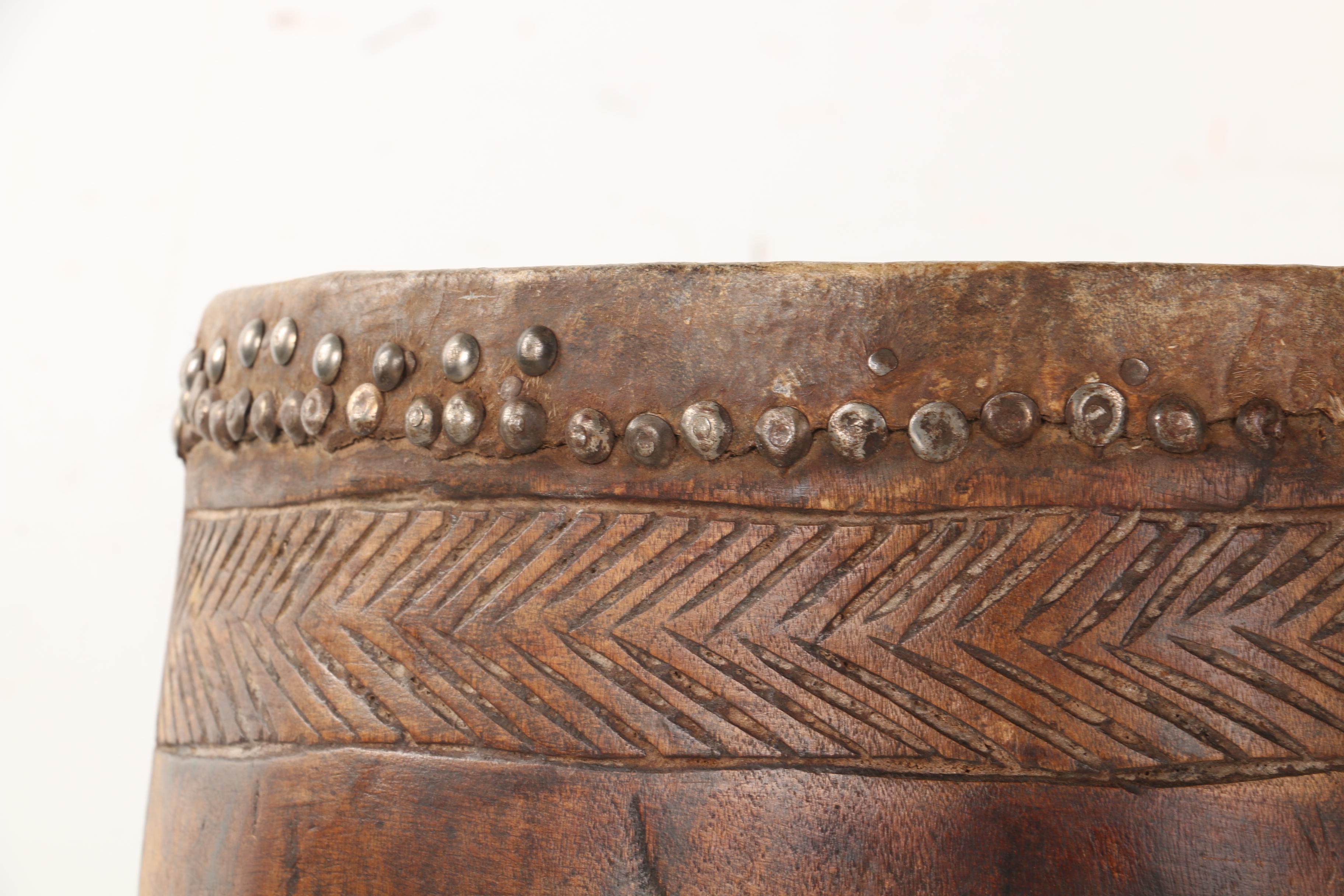 African Luba Tribe Carved Wood Drum