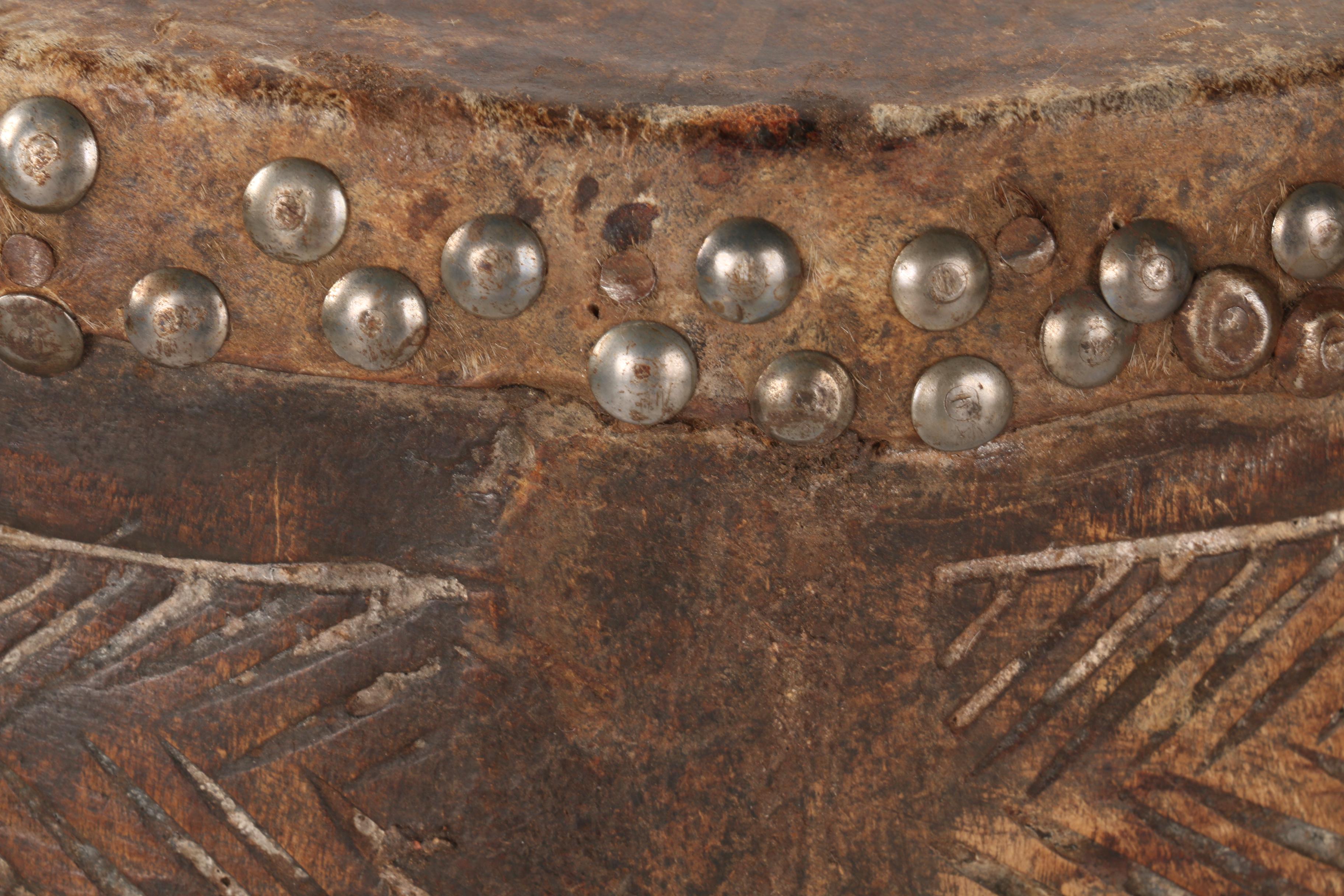 African Luba Tribe Carved Wood Drum