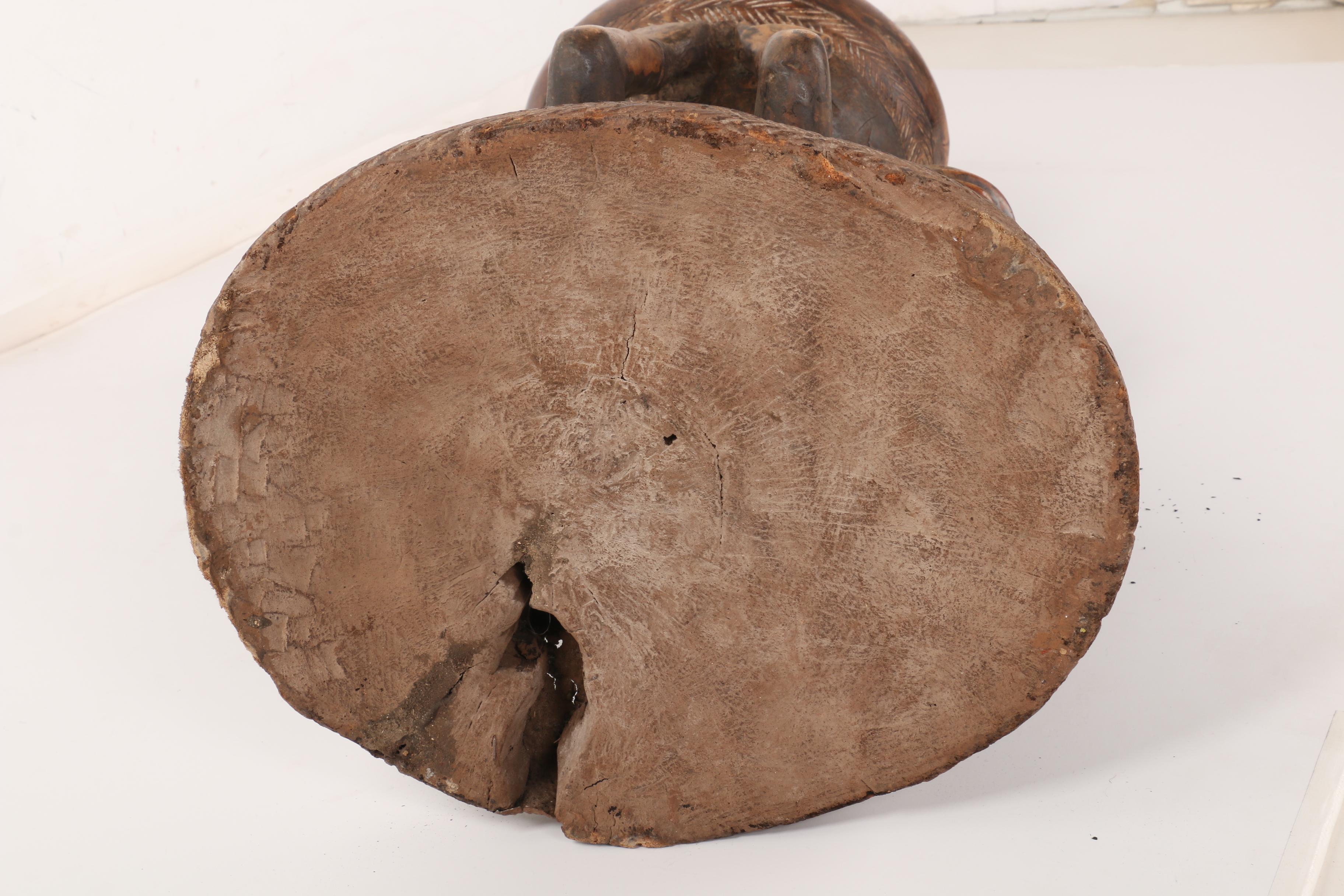 African Luba Tribe Carved Wood Drum