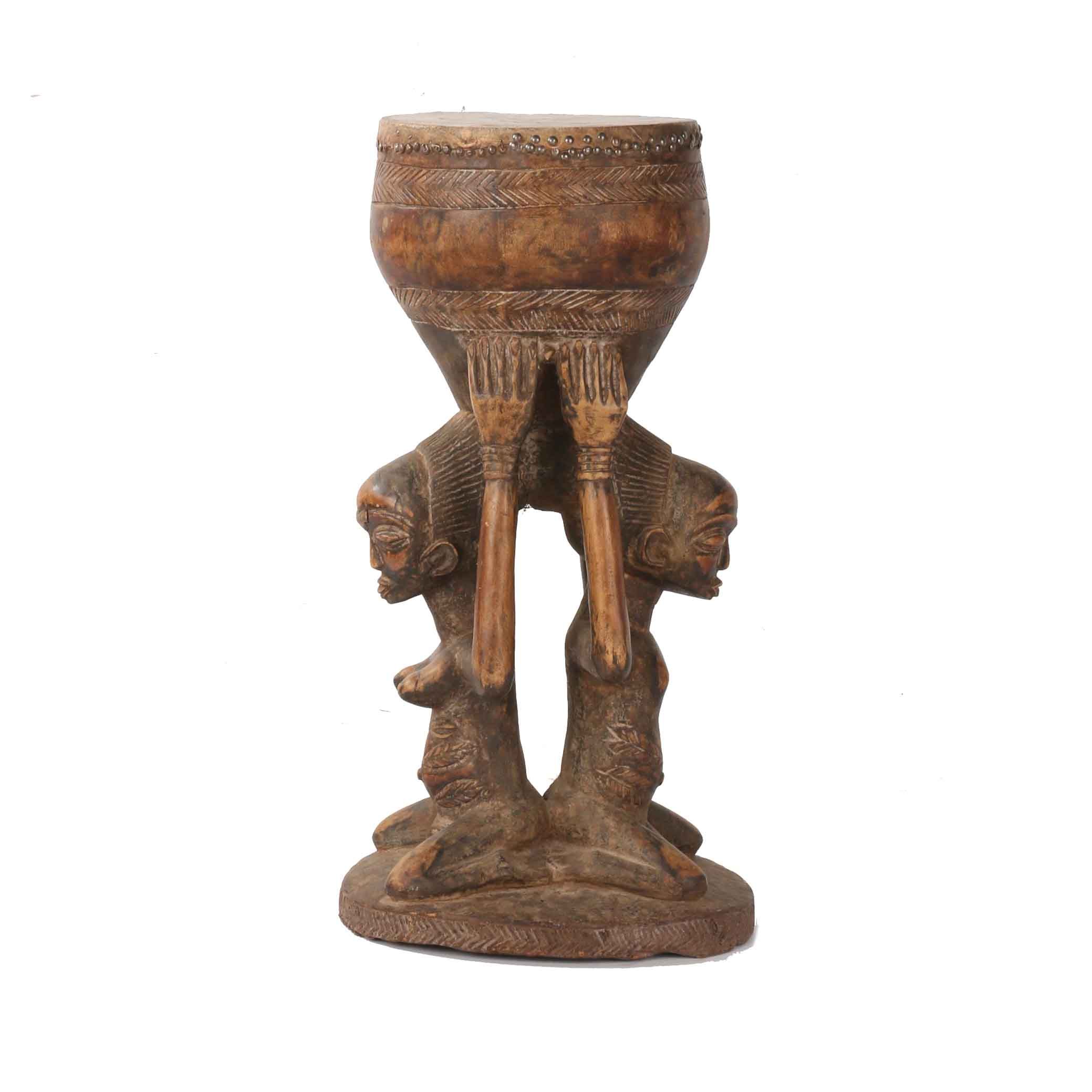 African Luba Tribe Carved Wood Drum