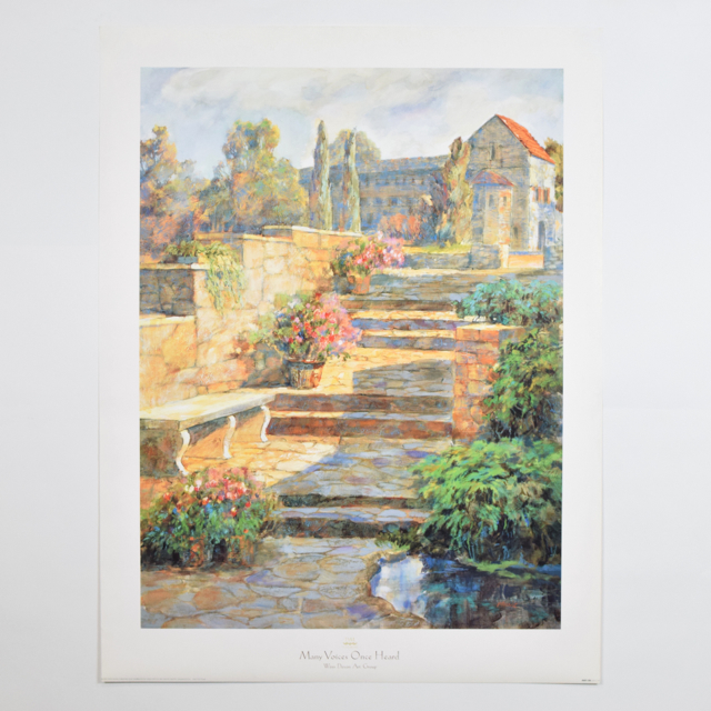 Offset Lithograph of "Many Voices Once Heard" by Don Munz of a Sunlight Garden Scene