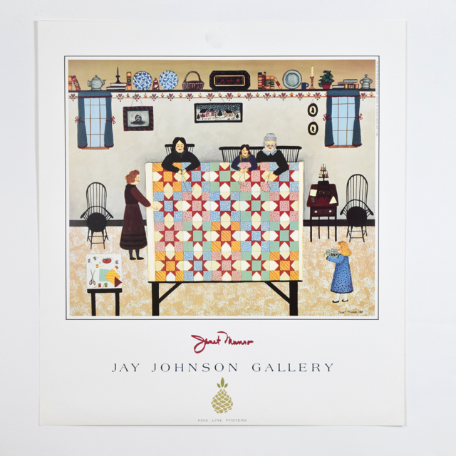 Offset Lithograph After Janet Munro of Folk Art Quilting Scene