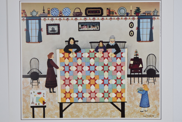 Offset Lithograph After Janet Munro of Folk Art Quilting Scene