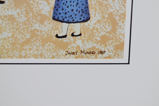 Offset Lithograph After Janet Munro of Folk Art Quilting Scene