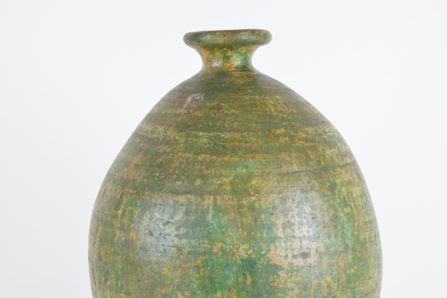 Mottled Green Tone Terra Cotta Ovoid Vase