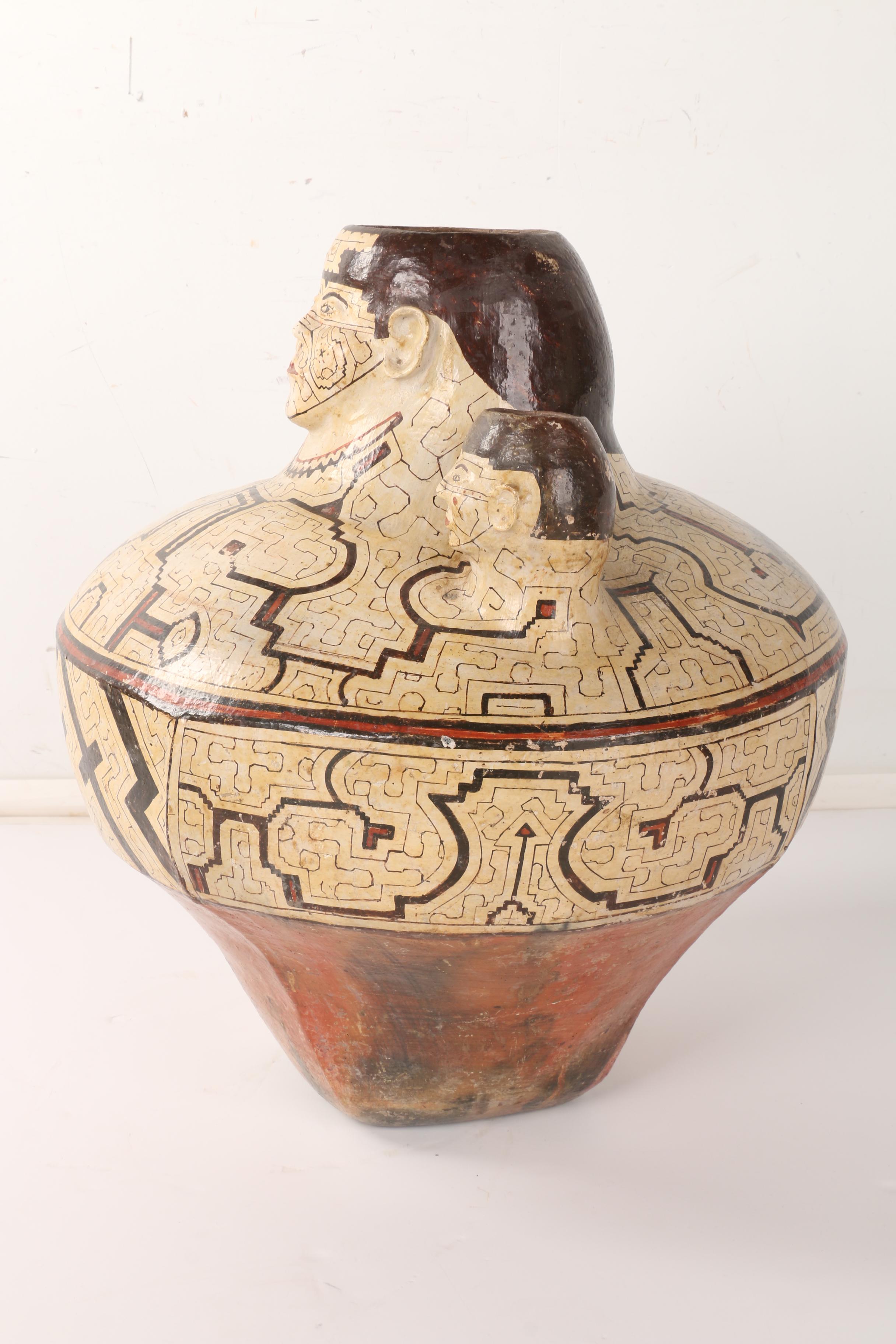 Mesoamerican-Inspired Ceramic Vessel With Three Figural Spouts