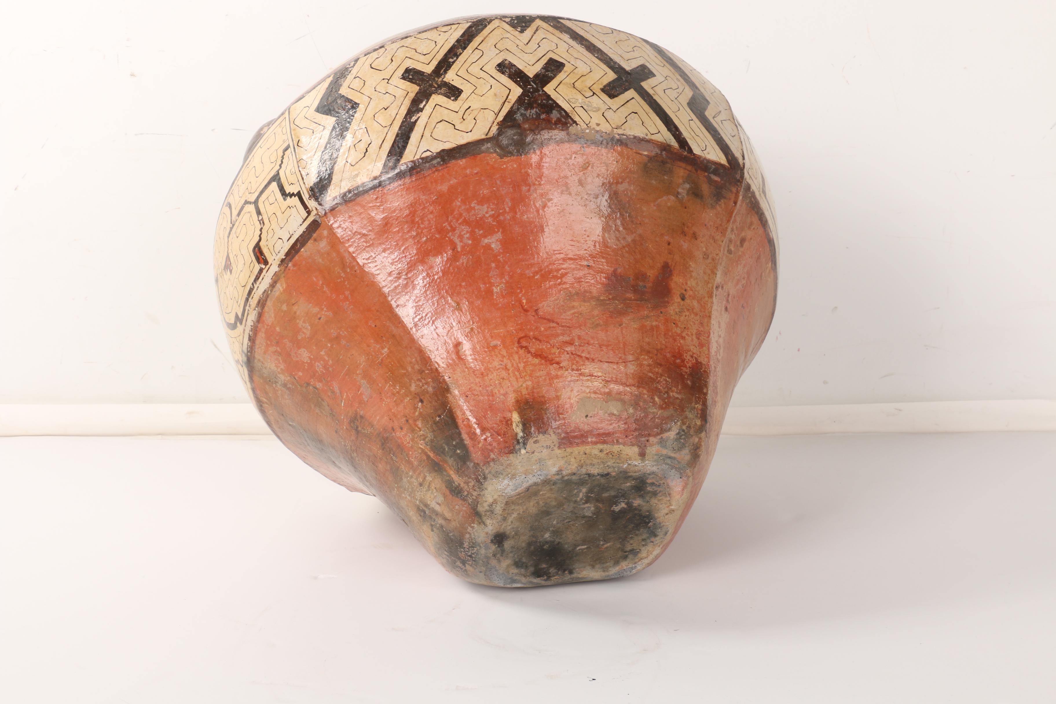 Mesoamerican-Inspired Ceramic Vessel With Three Figural Spouts