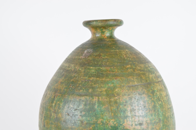 Mottled Green Tone Terra Cotta Ovoid Vase