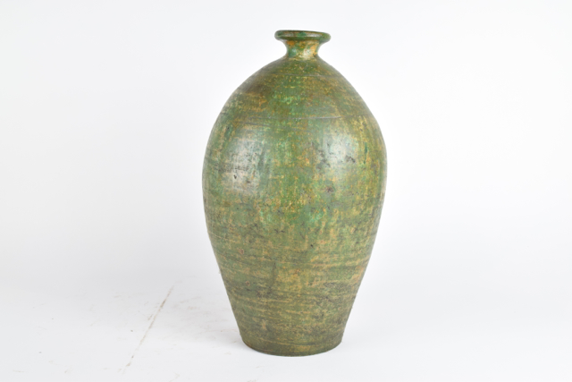 Mottled Green Tone Terra Cotta Ovoid Vase