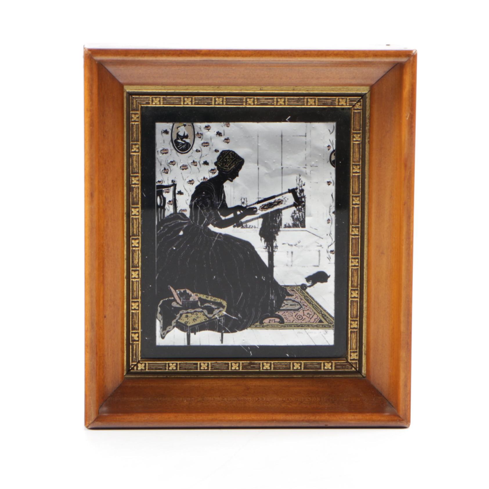 Reverse Painted Silhouette over Silver Foil