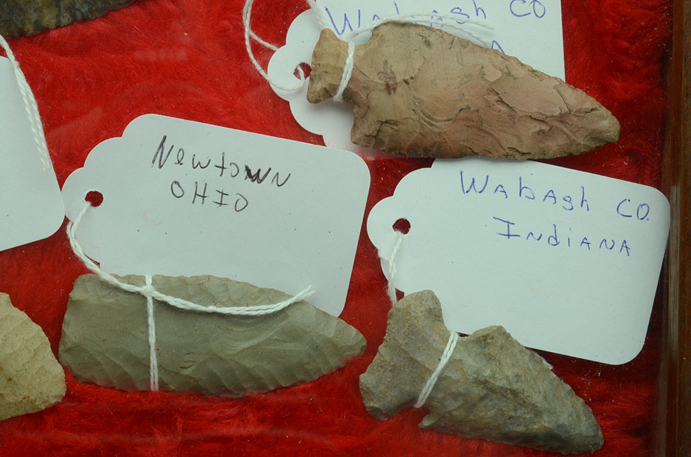 Collection of Arrowheads in Display Case