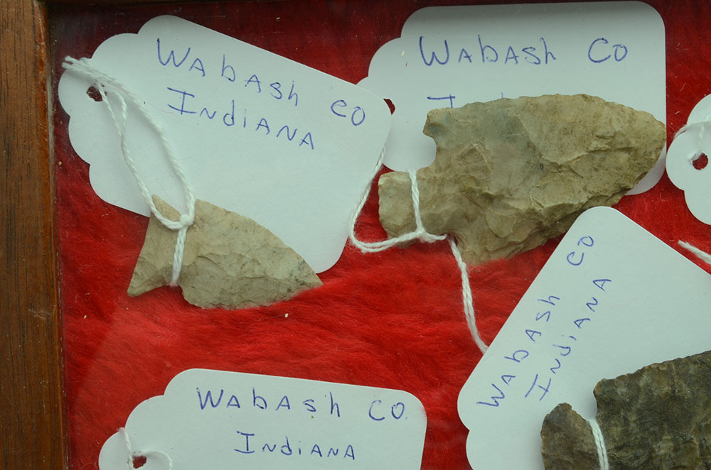 Collection of Arrowheads in Display Case