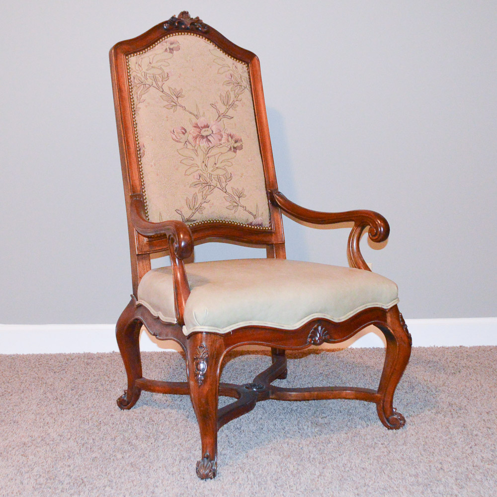 Vintage Queen Anne Style Upholstered Fauteuil