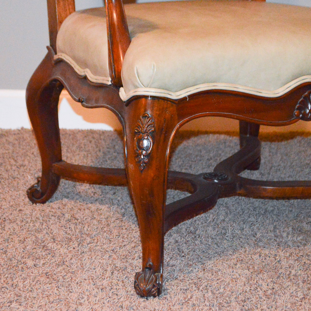 Vintage Queen Anne Style Upholstered Fauteuil