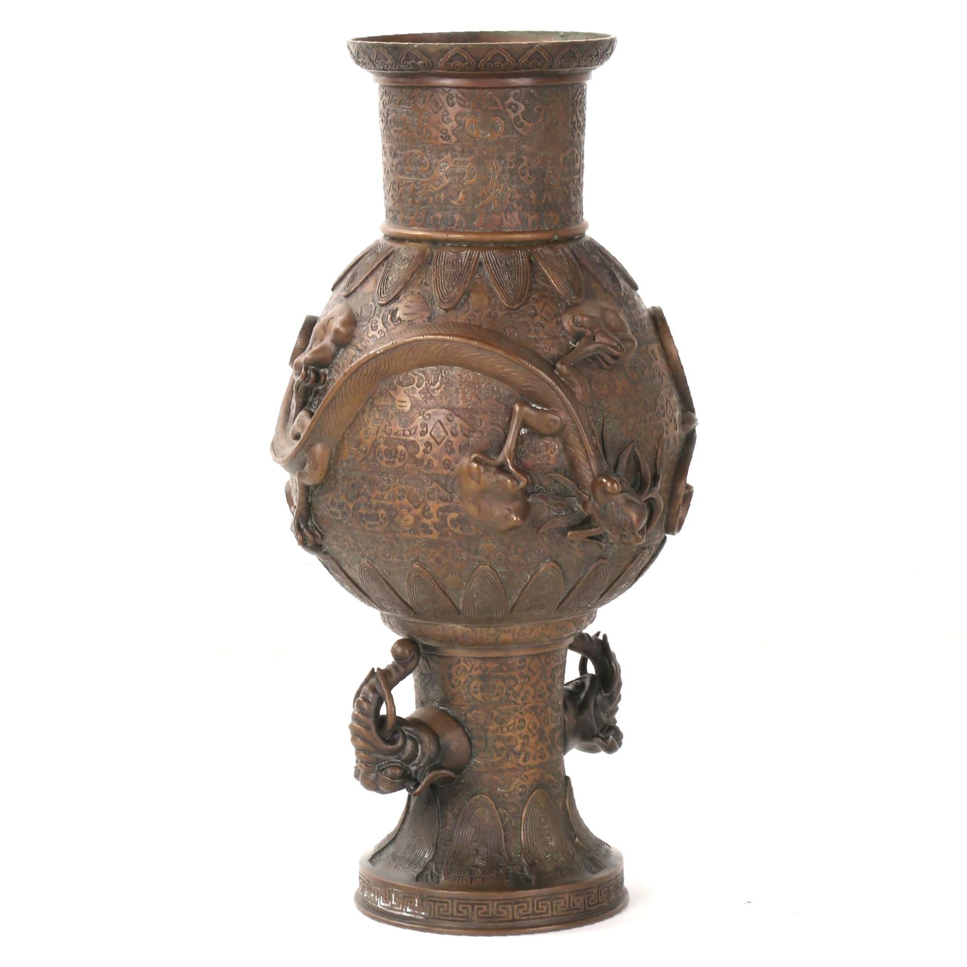 Large Carved Copper Planter