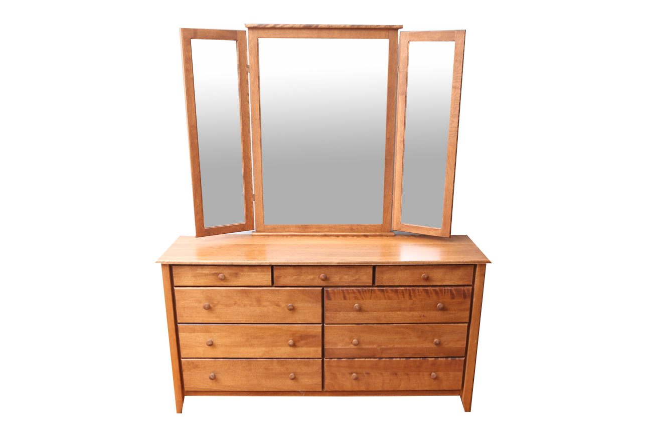 Arts and Crafts Style Oak Dresser With Tri-Fold Mirror