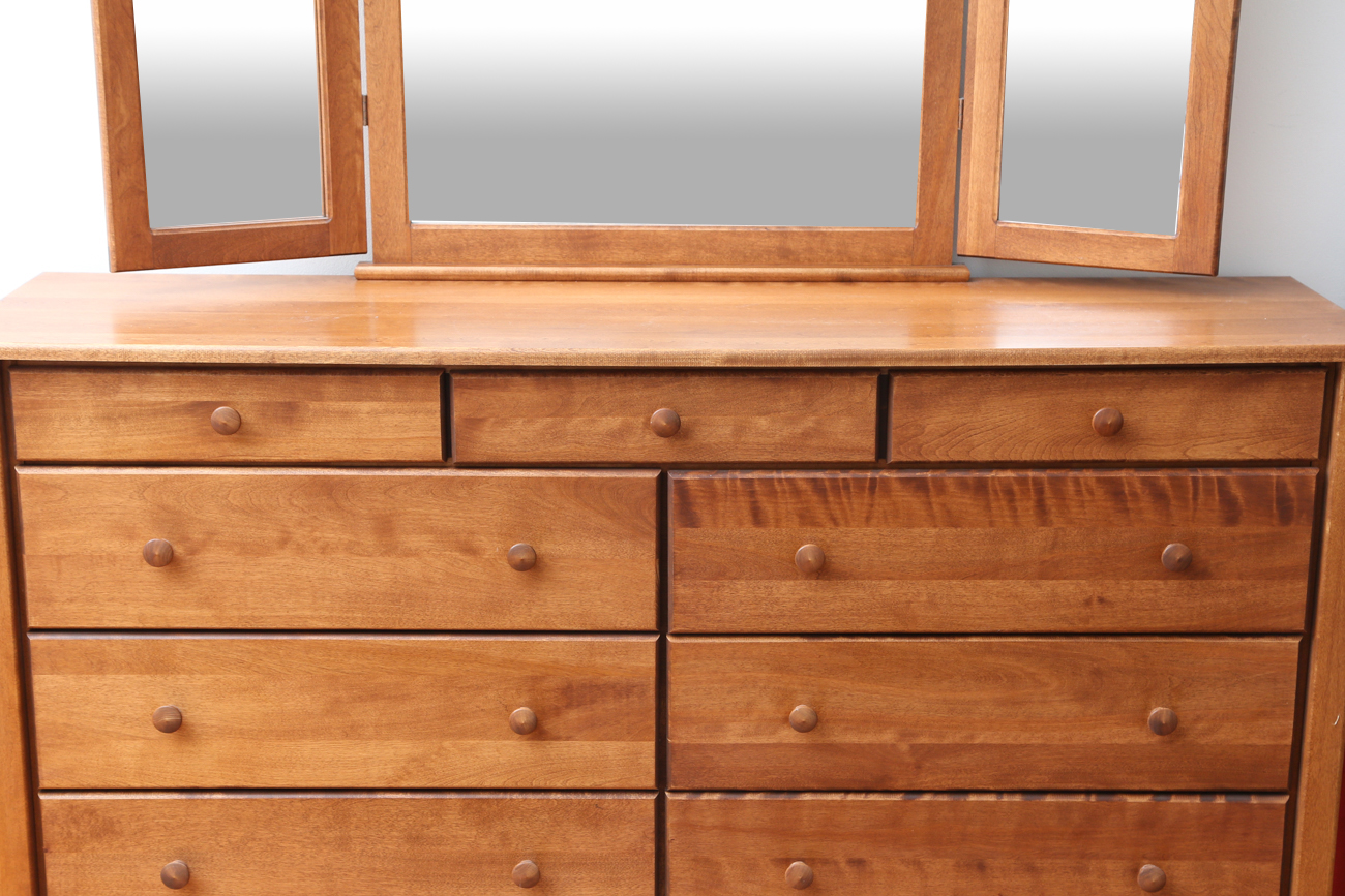 Arts and Crafts Style Oak Dresser With Tri-Fold Mirror