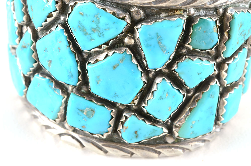 Native American Zuni Wayne Calavaza Sterling Silver Turquoise Cuff Bracelet