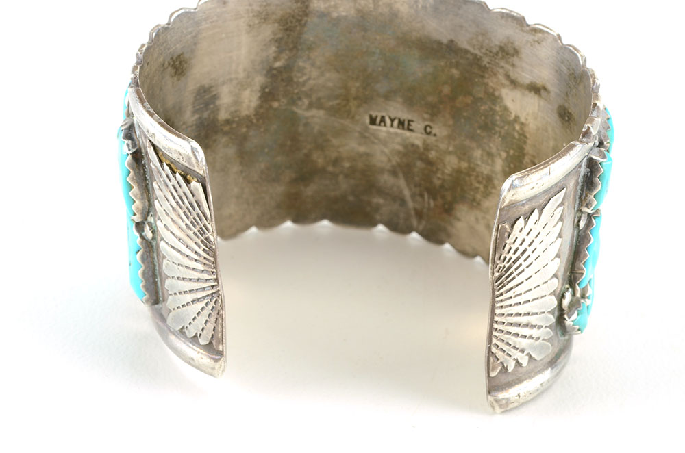 Native American Zuni Wayne Calavaza Sterling Silver Turquoise Cuff Bracelet