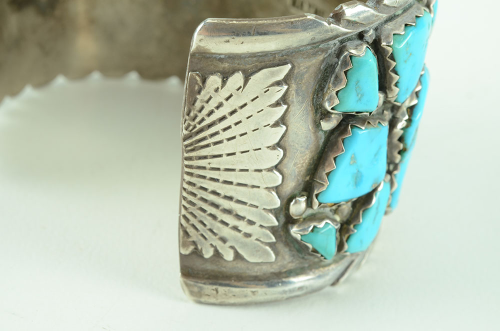Native American Zuni Wayne Calavaza Sterling Silver Turquoise Cuff Bracelet