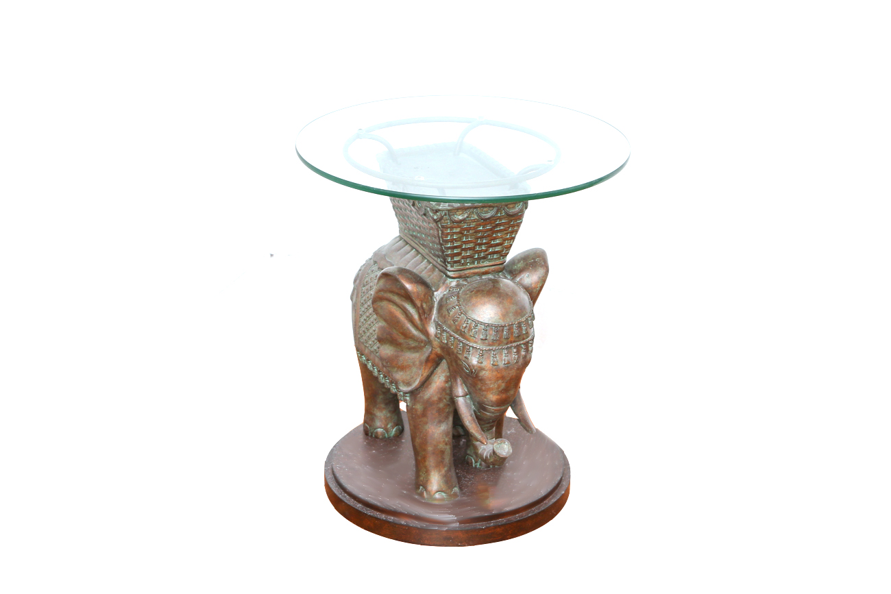 Elephant Side Table With Glass Top